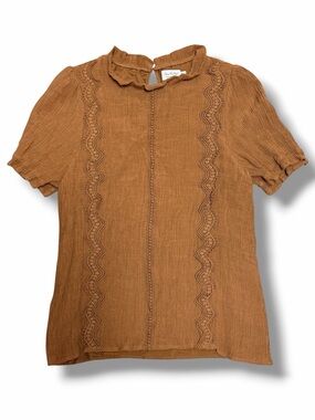 Mint Julep Boutique XL Rust Textured Lace Trim Blouse Short Sleeve Boho
